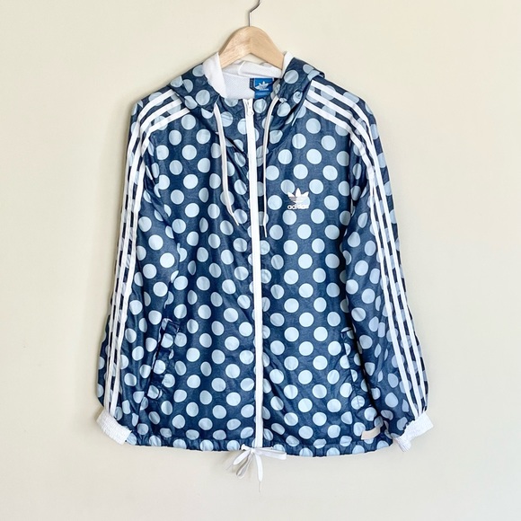 Adidas Originals Tokyo Windbreaker Blue Polka Dot Full Zip Jacket Women’s Medium - Picture 2 of 13